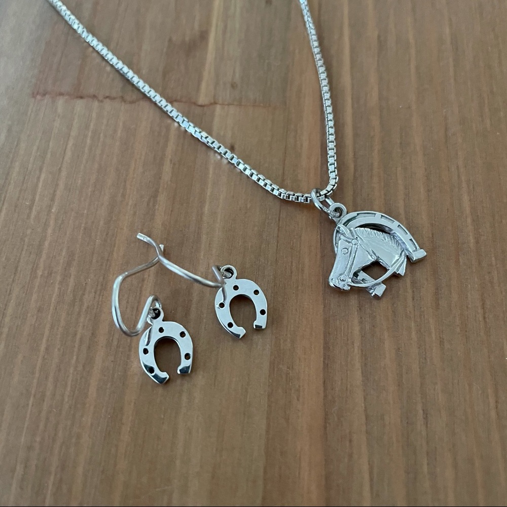 Horse charm necklace and earrings